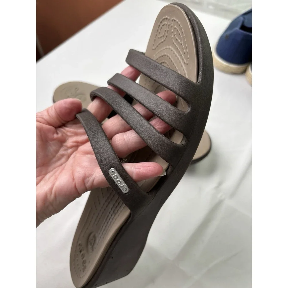 Crocs Brown Rhonda Slide Wedge Sandals Women Size 10 W Excellent Condition